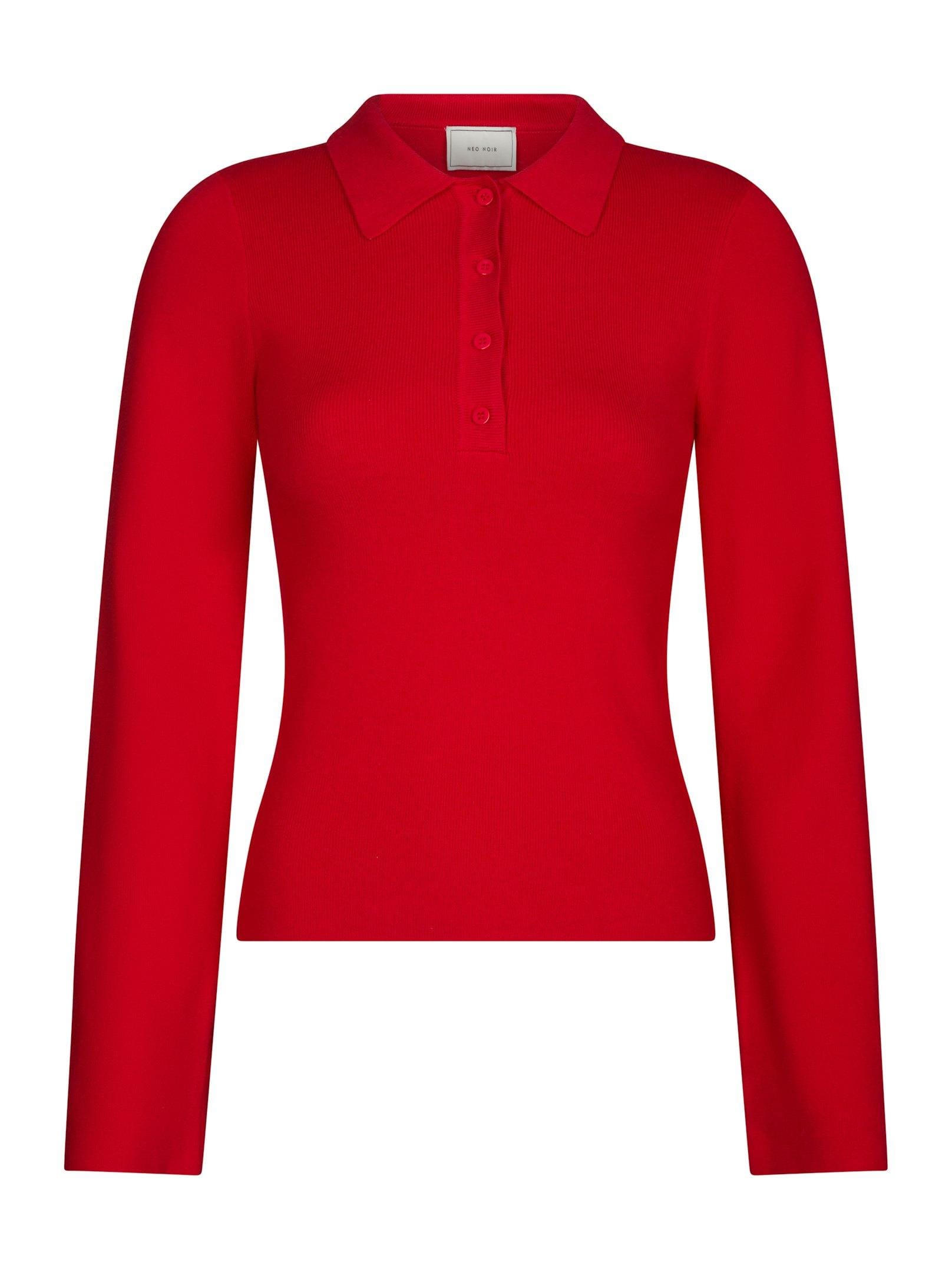 Longsleeve Fannya LS Solid Knit Polo Red Longsleeve Neo Noir 