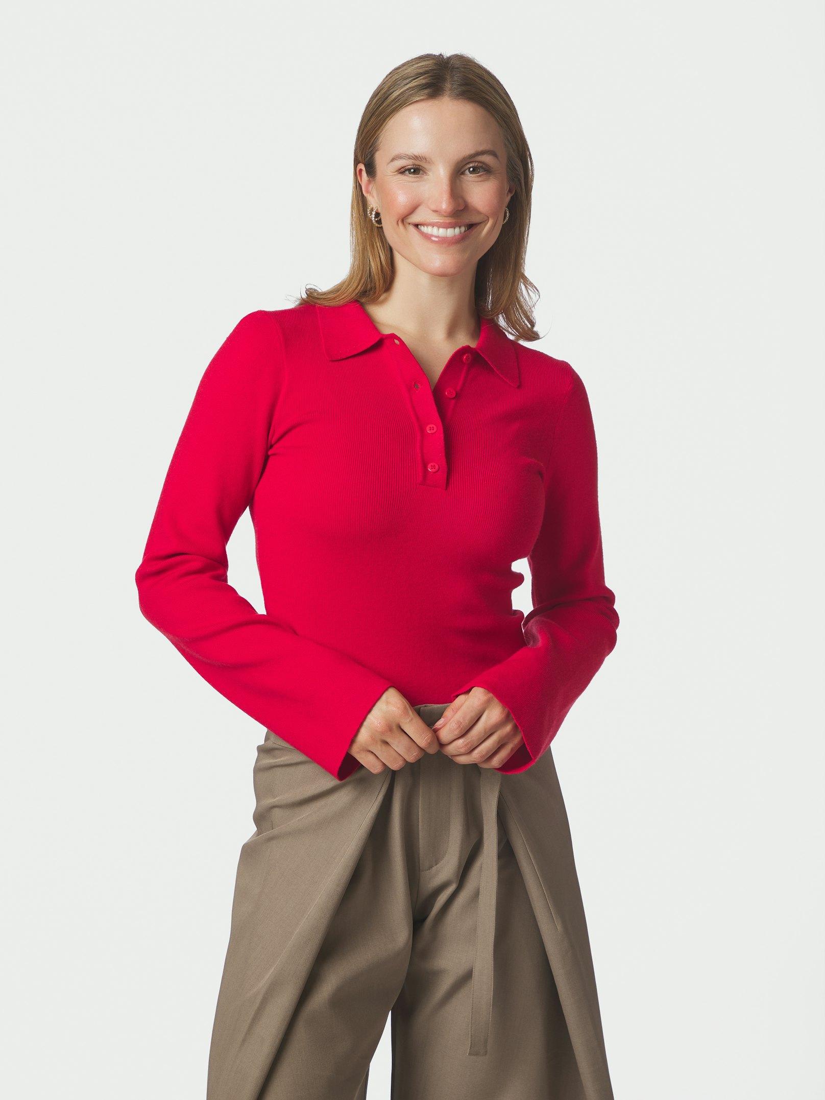 Longsleeve Fannya LS Solid Knit Polo Red Longsleeve Neo Noir 