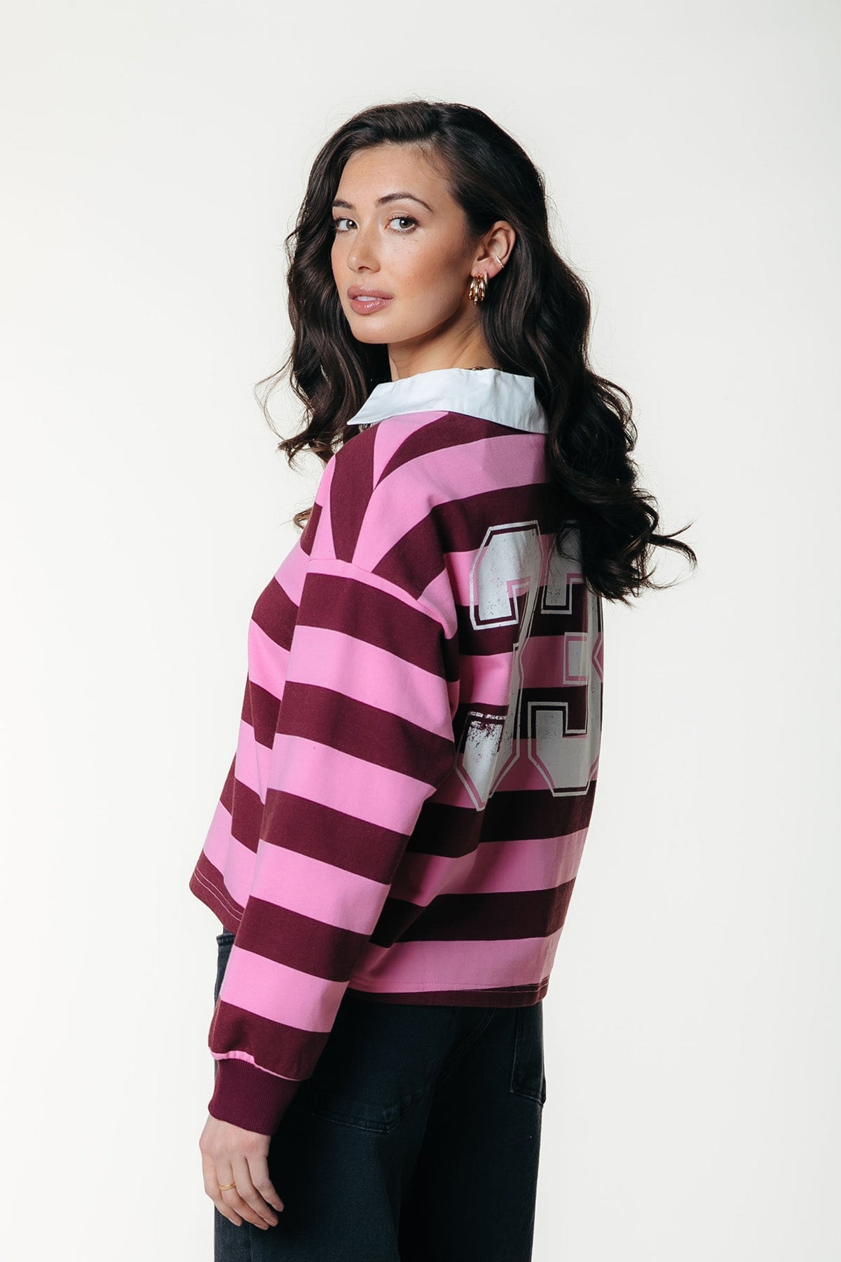 Longsleeve Skyler Striped Boyfriend Polo Merlot Red Longsleeve Colourful Rebel 