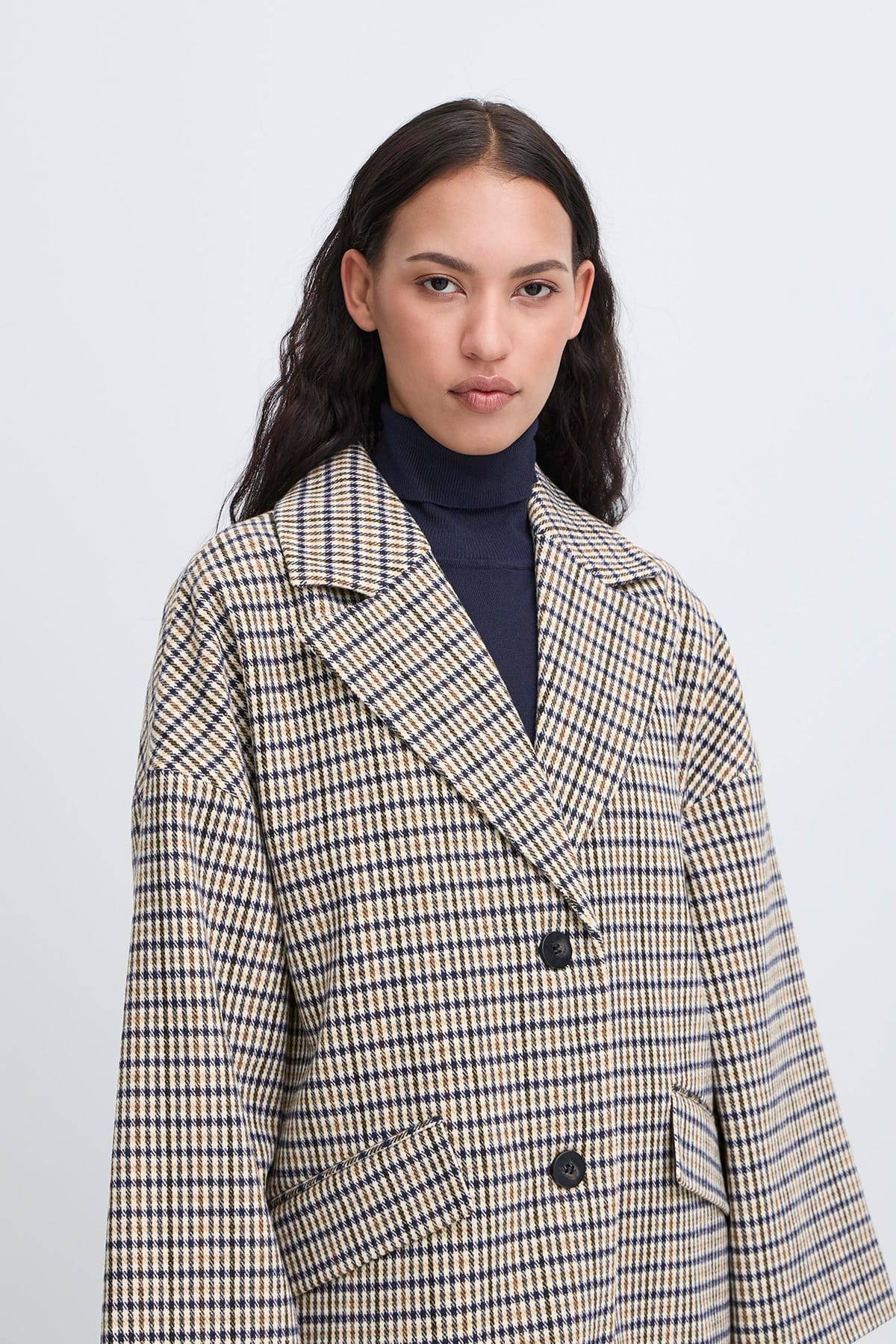 Mantel IHEMMALU JA3 Dark Navy Multi Check Mantel ICHI 
