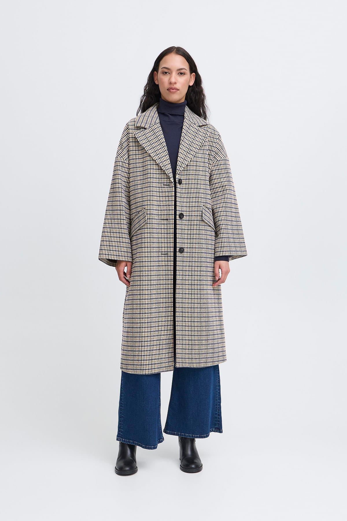 Mantel IHEMMALU JA3 Dark Navy Multi Check Mantel ICHI 