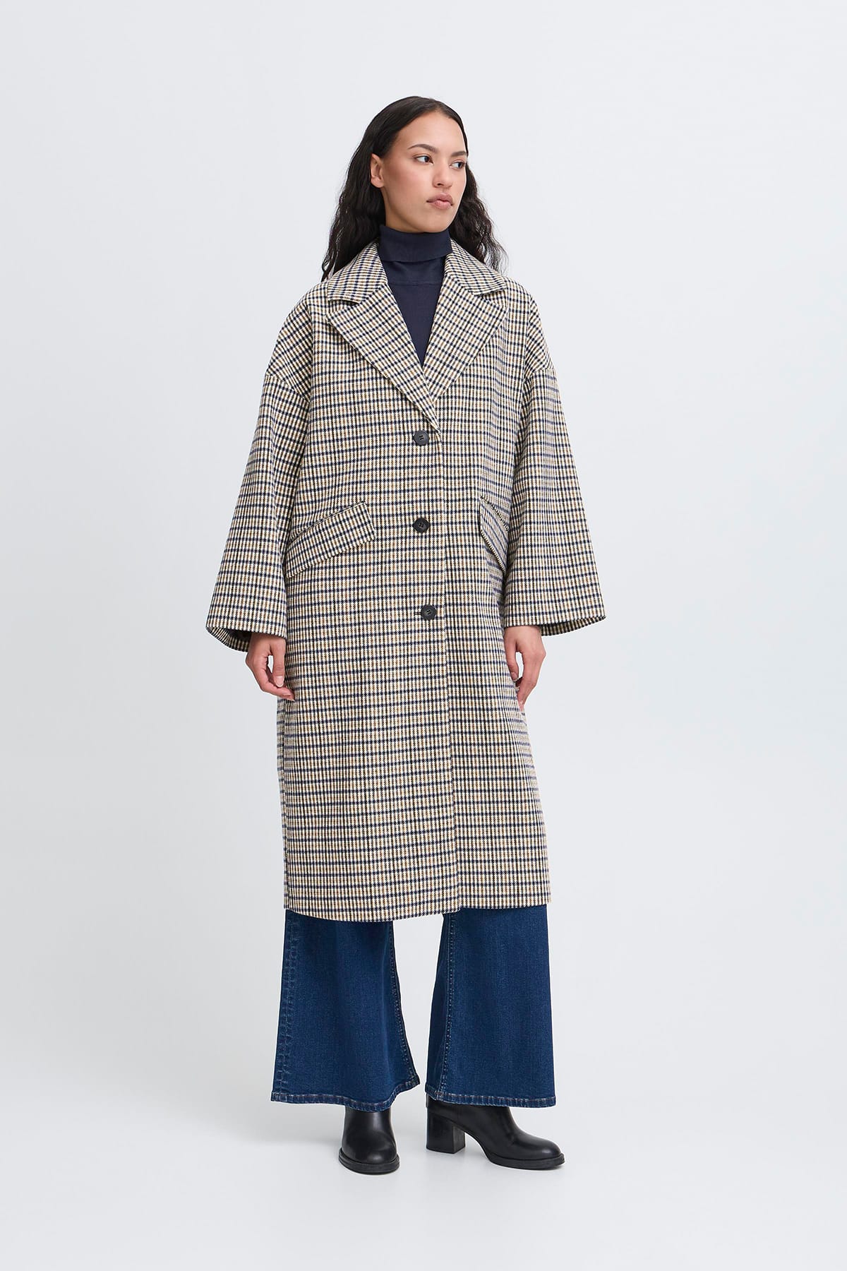 Mantel IHEMMALU JA3 Dark Navy Multi Check Mantel ICHI 