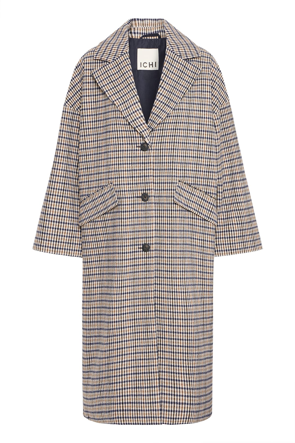 Mantel IHEMMALU JA3 Dark Navy Multi Check Mantel ICHI 