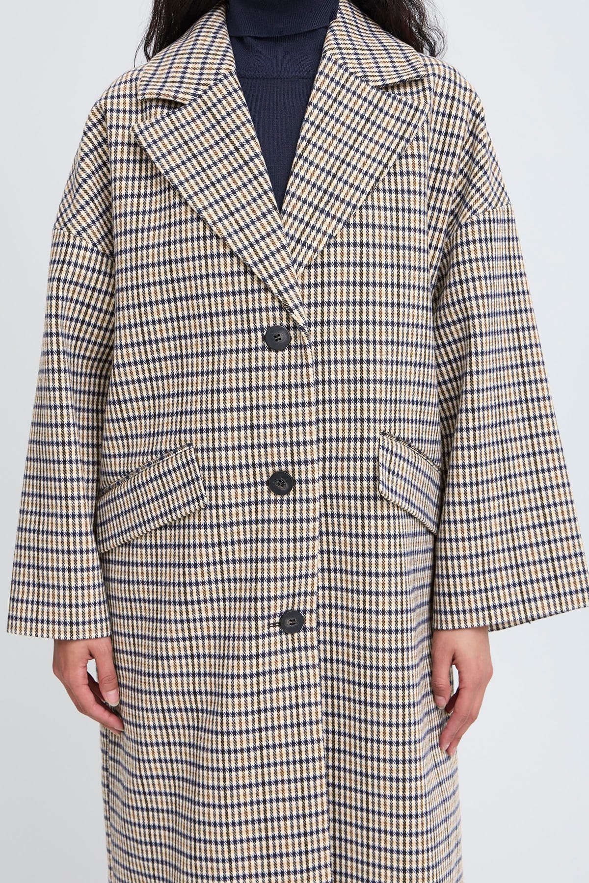 Mantel IHEMMALU JA3 Dark Navy Multi Check Mantel ICHI 
