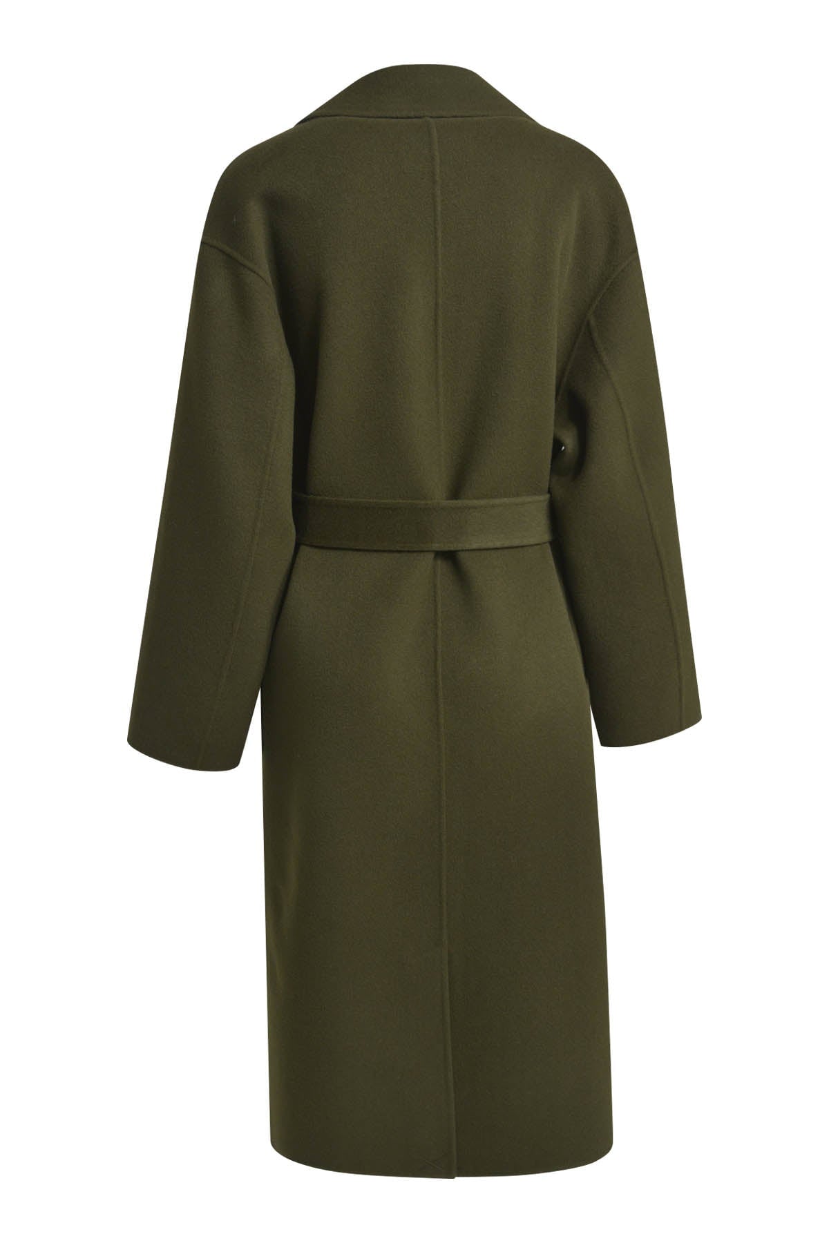 Mantel w collar and lapel, 1/1 sleeves, patched pockets and belt khaki Mantel Milano 