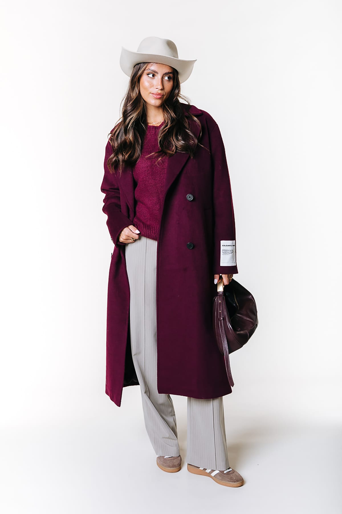 Mantel Zania Double Breasted Wool Burgundy Mantel Colourful Rebel 