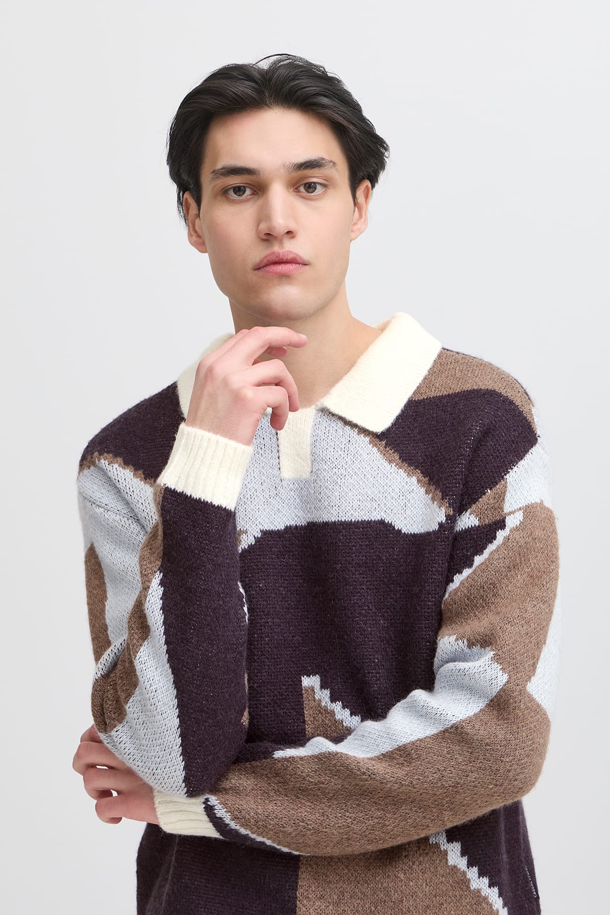 Pullover CFBIRK geometric knit with polo collar Roasted Cashew Pullover Casual Friday 