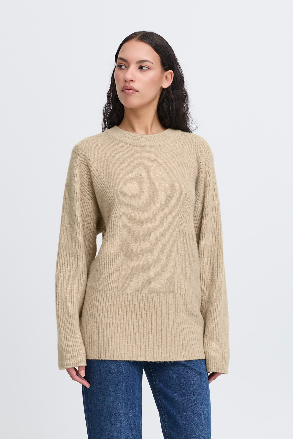 Pullover IHDUCIE LS Oatmeal Melange Pullover ICHI 