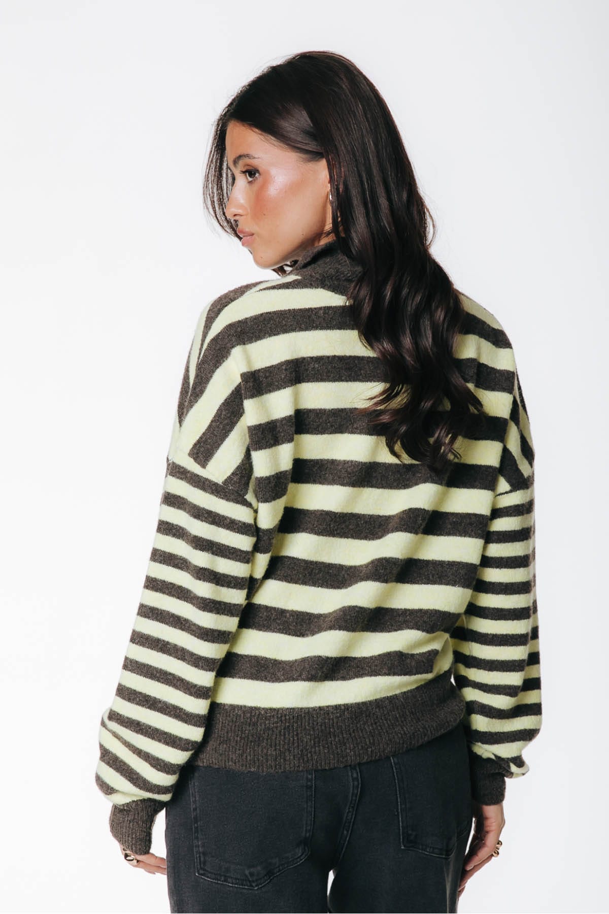 Pullover Linsey Striped Fluffy Knitted Brown / Yellow Pullover Colourful Rebel 