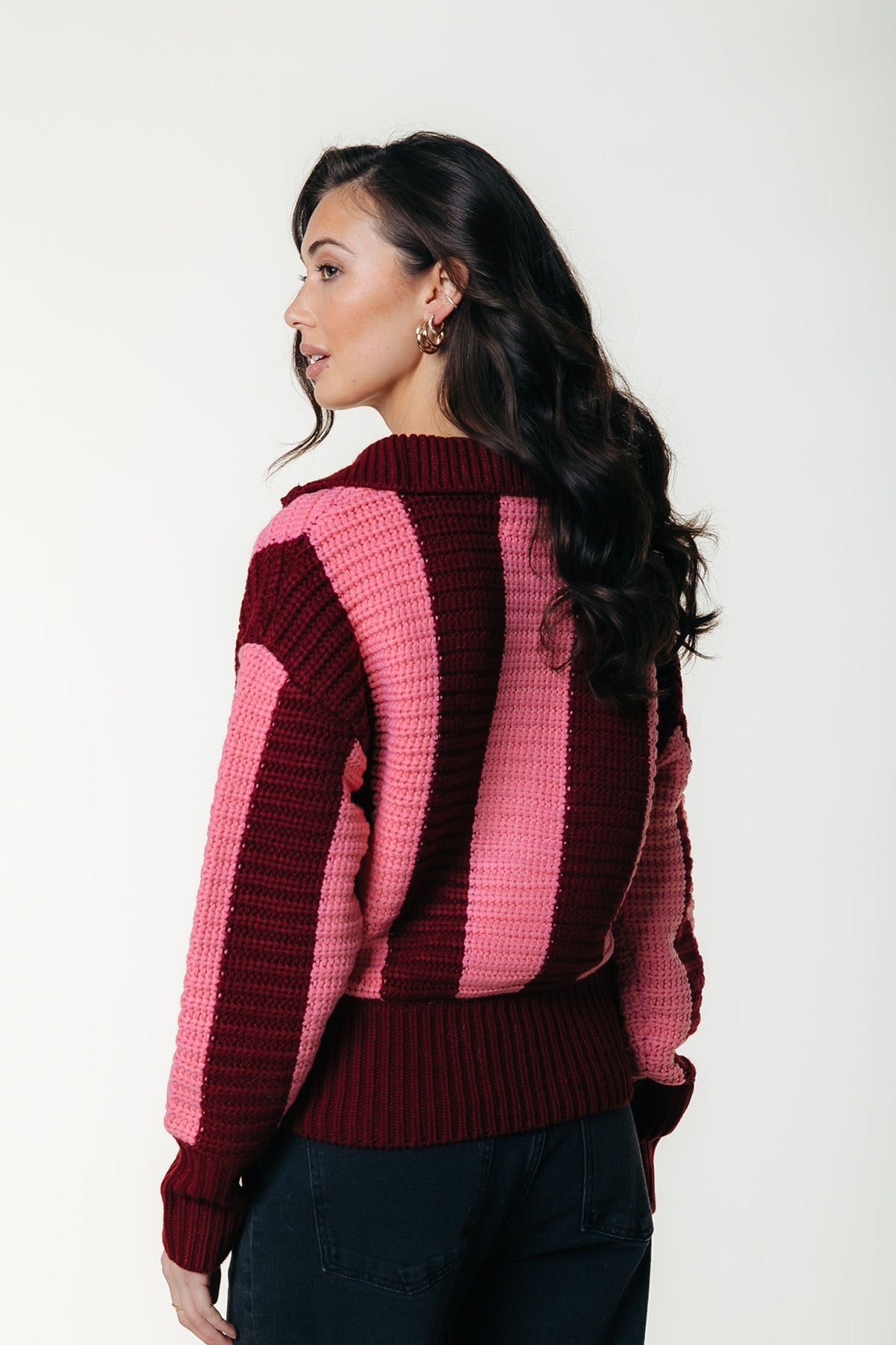 Pullover Yfke Stripe Knitwear Zip Pullover Pink / Red Pullover Colourful Rebel 