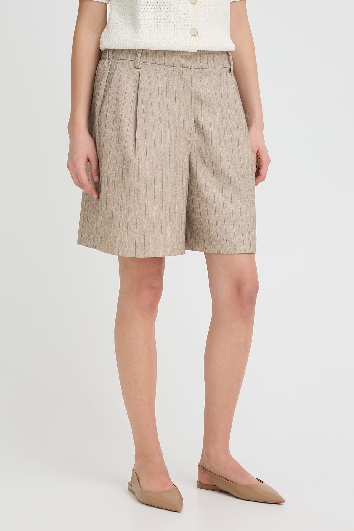 Shorts FRALEX SHO 1 GRAY MORN MELANGE PINSTRIPE Shorts Fransa 