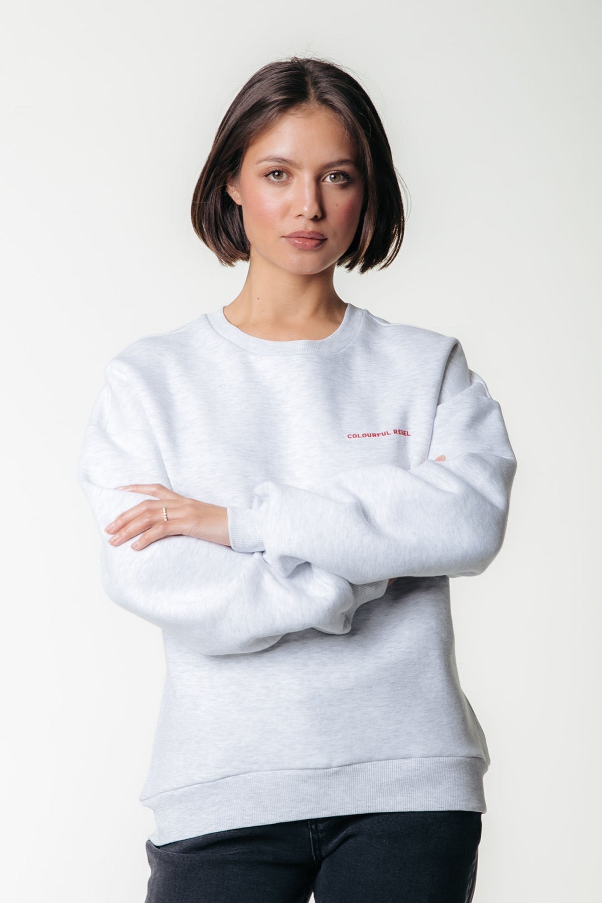 Sweatshirt Flower Square Dropped Shoulder Sweat Light grey melange Sweatshirt Colourful Rebel 