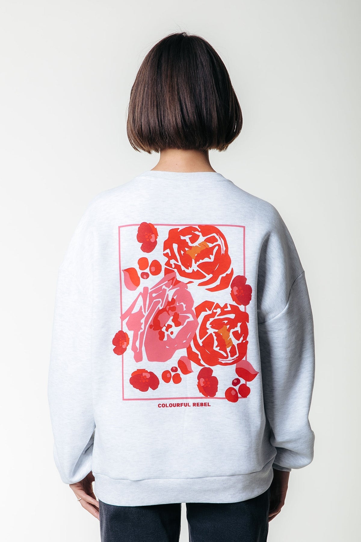 Sweatshirt Flower Square Dropped Shoulder Sweat Light grey melange Sweatshirt Colourful Rebel 