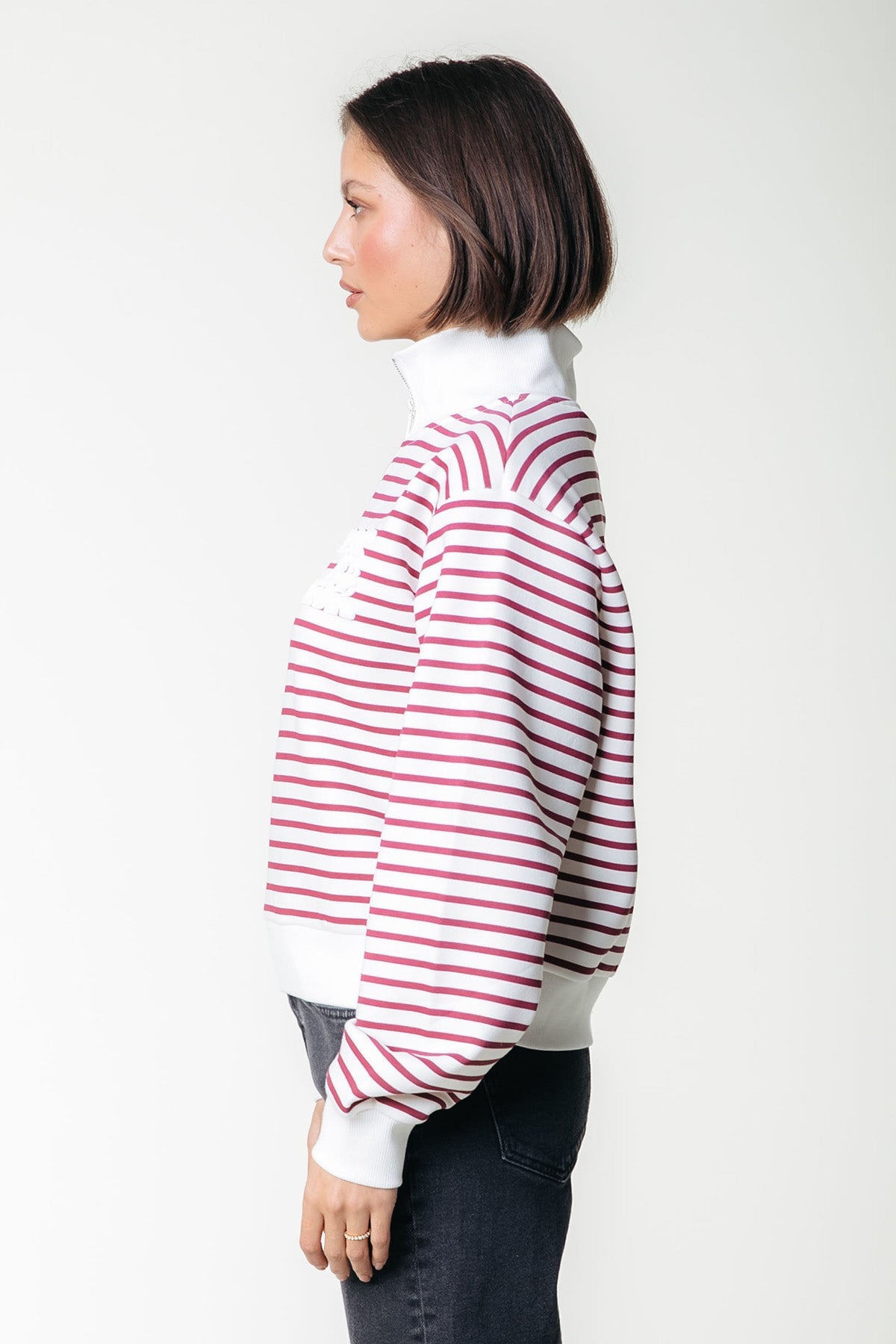 Sweatshirt Striped Relaxed Zip Sweat Off white Sweatshirt Colourful Rebel 