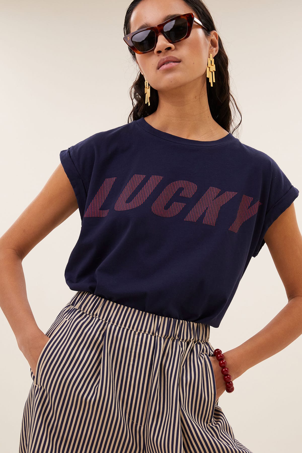 Top tobi striped speed uniform blue Top By Bar 