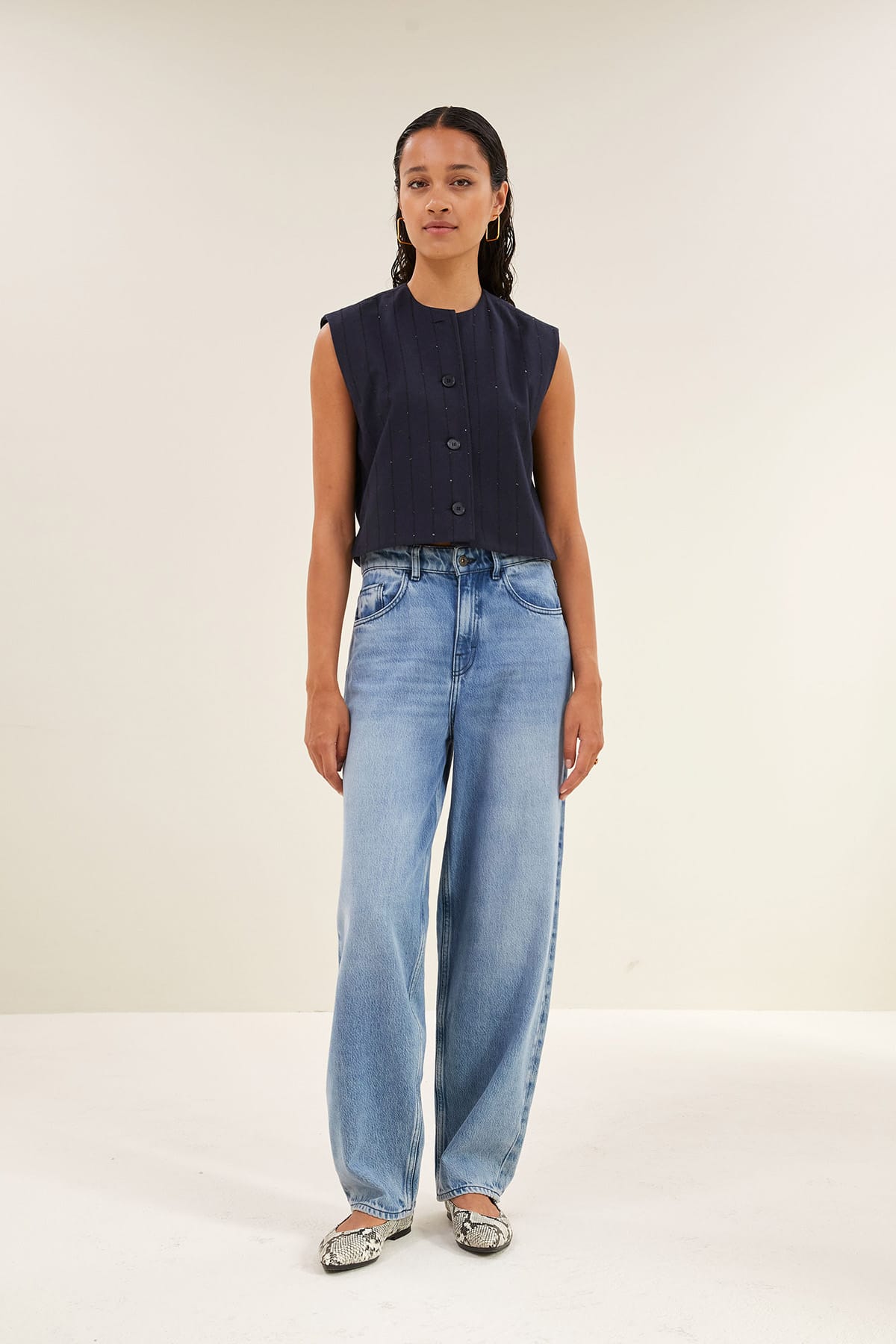 Weste nori sparkle gilet navy lurex stripe Weste By Bar 